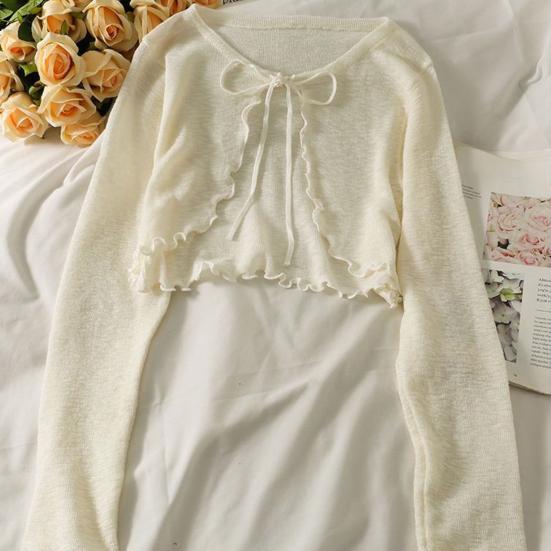 Sun Knit Cardigan for Women Tie Front Long Sleeve Sheer Mesh Beach