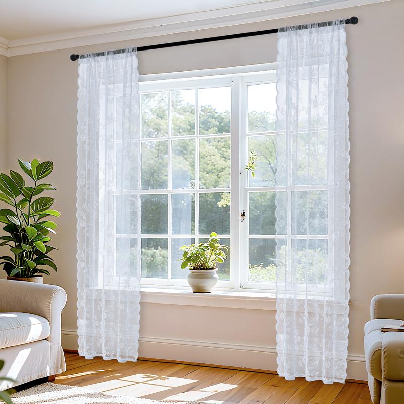 New Romantic Semi-Transparent Chiffon Lace Curtains Country-Style for Balcony Bay Window Office Home Decor Leisure Theme