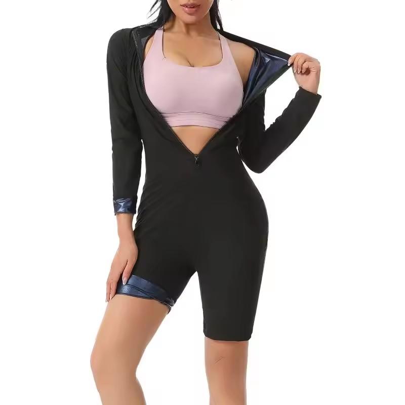 Women Sauna Suit Set Fat Burning Slimming Bodysuit Weight Loss Body Shaper Gym Workout Shaping Sportswear
