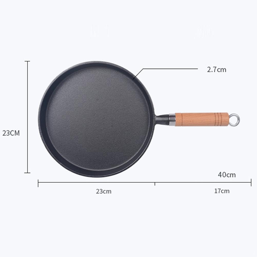 Wygodny Drewniany Uchwyt Patelnia z Odlewu Żeliwnego Pogrubiona Patelnia do Naleśników Patelnia z Drewnianym Uchwytem