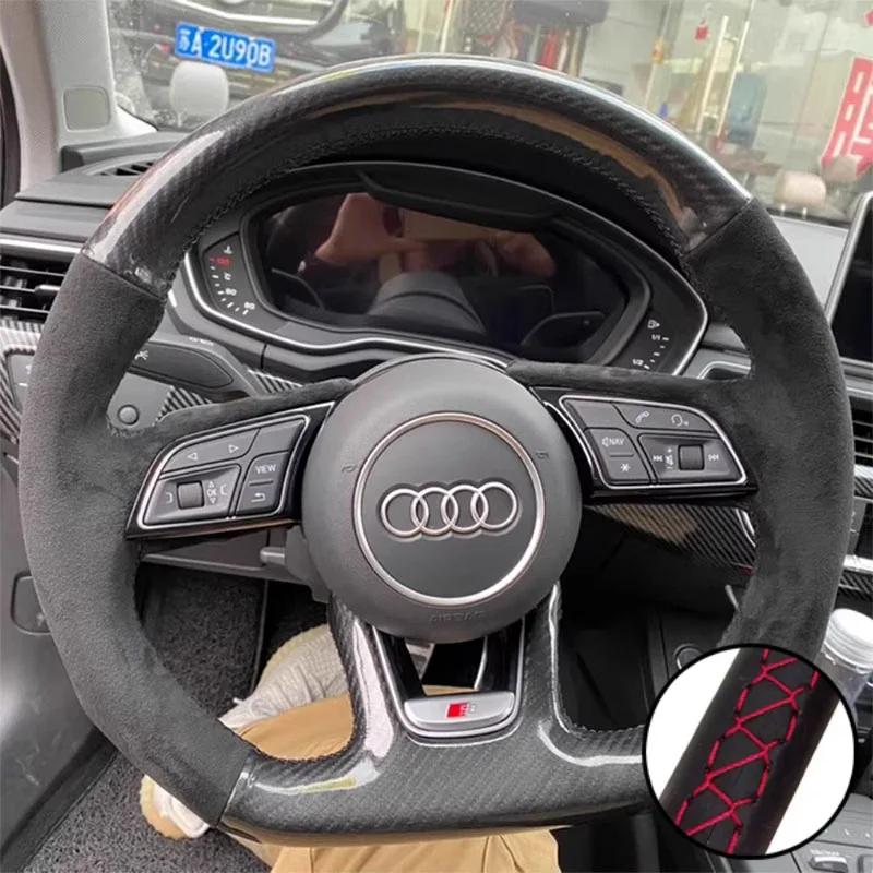 DIY Car Steering Wheel Cover Suede Carbon Fiber Leather For 4HGFC A1 8X A2 A3 Q3 Q5 Q2 A4 A5 A6 Avant Car Interior Accessories