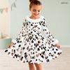 Girls High Neck Long Sleeve Geometric Printed Dress Furry Collar And Cuffs A Line Flared Hem