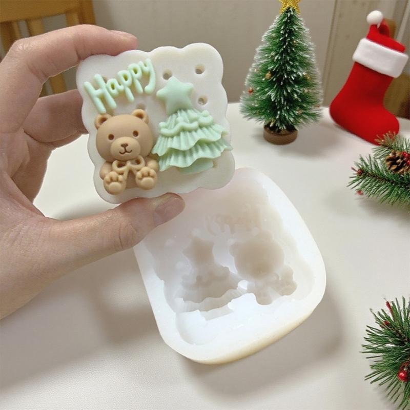 Festival Embosseds Christmas Bear Silicone Candle Mould for Crafting Holiday Decorations