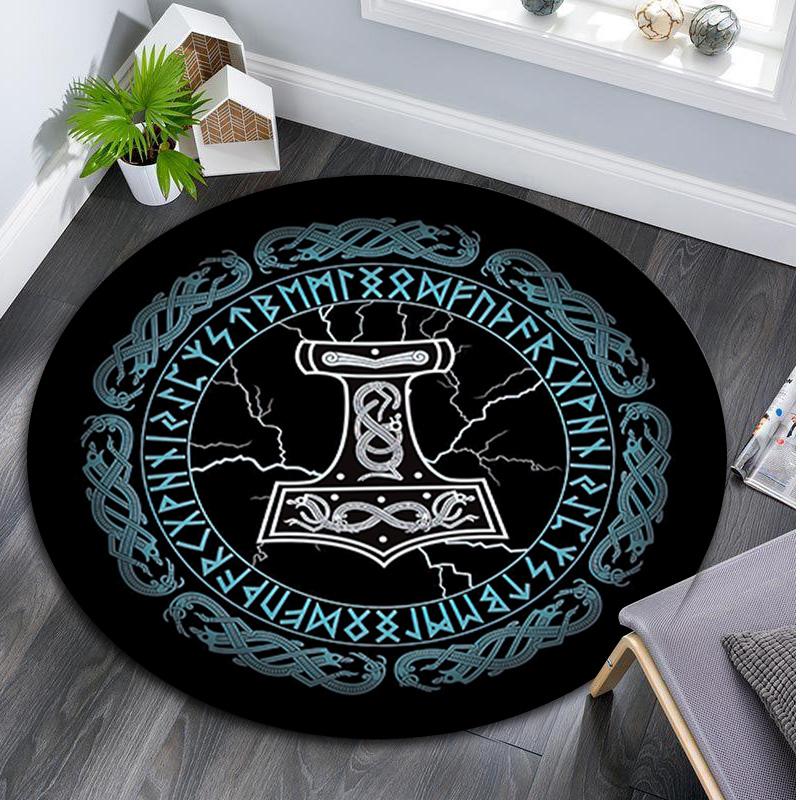 Vegvisir Viking Compass Circular Rug - Office Decorative Carpet For Living Room Bedroom Door Mat Floor Rug Computer Chair Area Rug