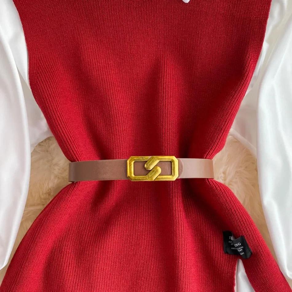 Modă Nouă Coreeană Doamnă de Birou Rever Mâneci Felinar Cămașă Albă + Vestă Tricotată cu Gât în V Set Casual Două Piese Haine Femei