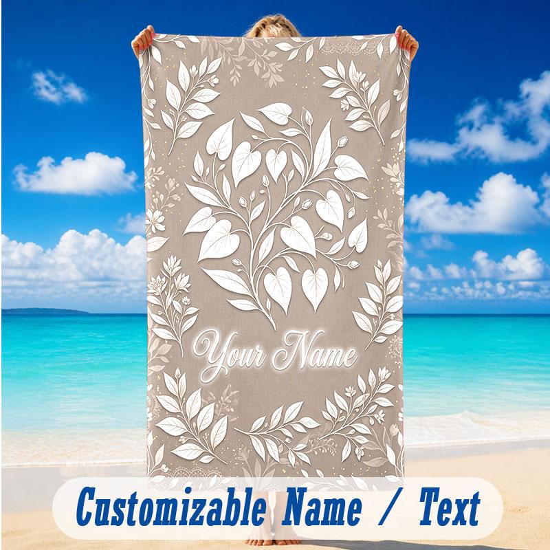 Floral Garden Theme Beach Towel Personalized Custom Name & Text Soft Quick Dry Beach Towel for Swimming Travel