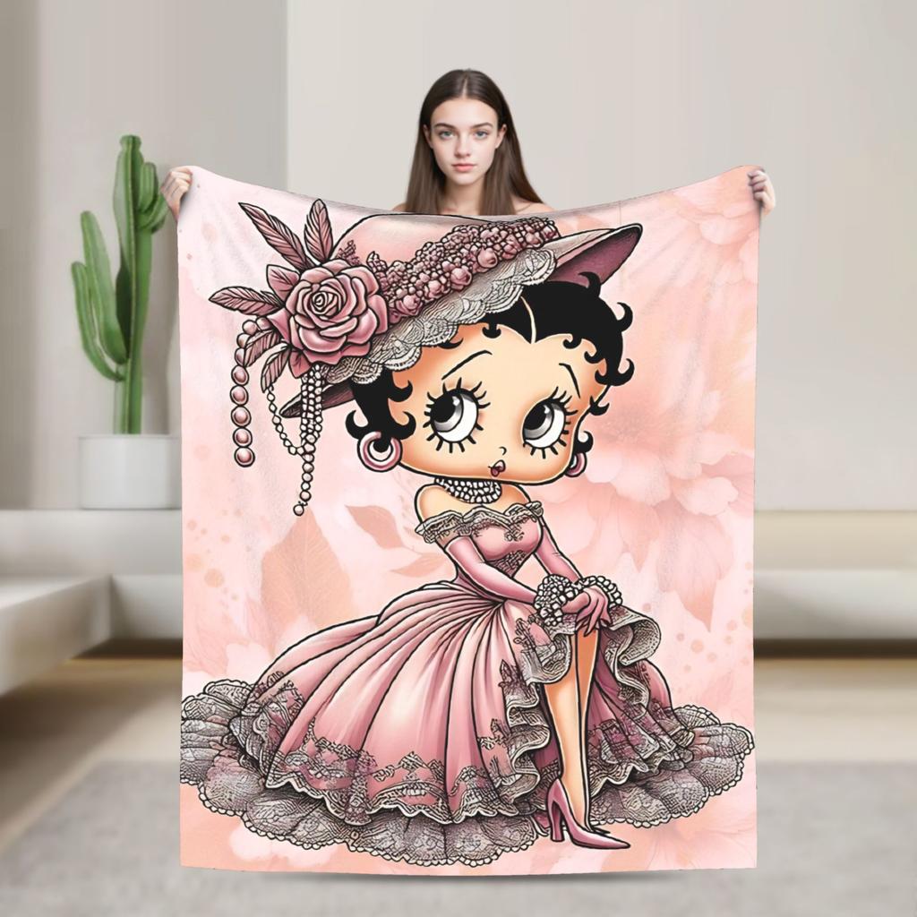 B-Bettys Boops Comfortable Blanket Cartoon Doll Casual Plane Travel Throw Blanket Home Decor Flannel Bedspread Sofa Bed Cover