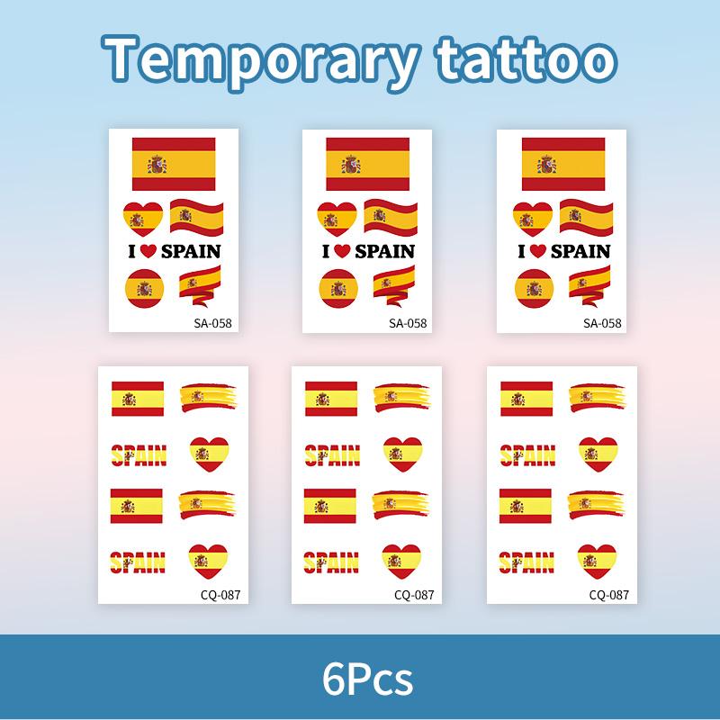 Spain Flag Temporary Tattoo Sticker, Long-lasting and Waterproof, Festival, Football, Soccer Fan Face Stickers, Arm, Face 6PCS