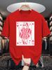Yellow Unisexs Tee Retro Poker Queen Card Print Crew Neck Cotton Short Sleeve Fashion Male Street Summer Soft Daily Casual Wear