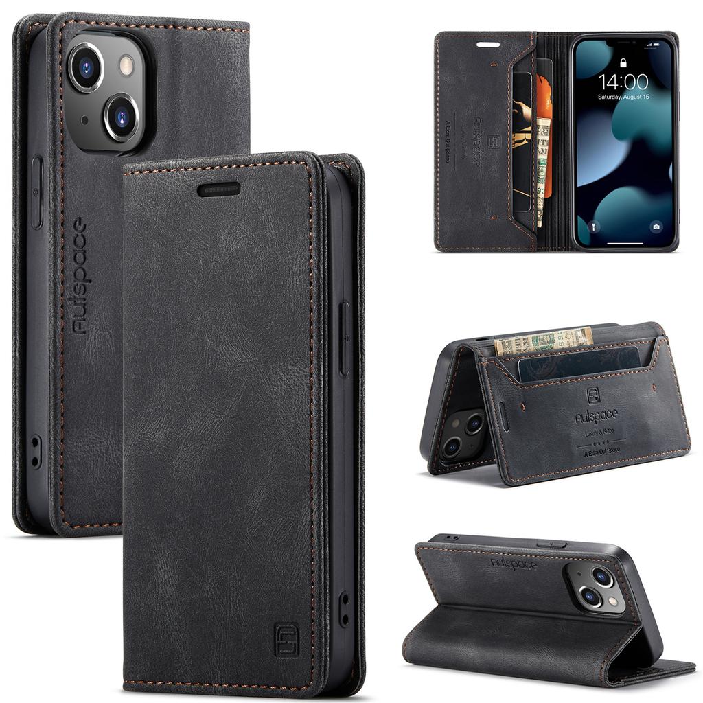 Für iPhone 13 mini Vintage Leder Flip Wallet Hülle mit RFID-blockierendem Kartenschlitz, Mattes Retro Folio Cover für Damen Herren (4 Farben)