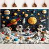 2D Boys Space Party Backdrop, Cute Astronauts & Solar System Photo Banner