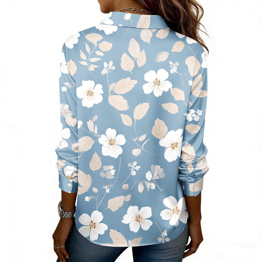 Camicia da donna, camicetta, stampa, bottoni, manica lunga, casual, basic, colletto, regolare