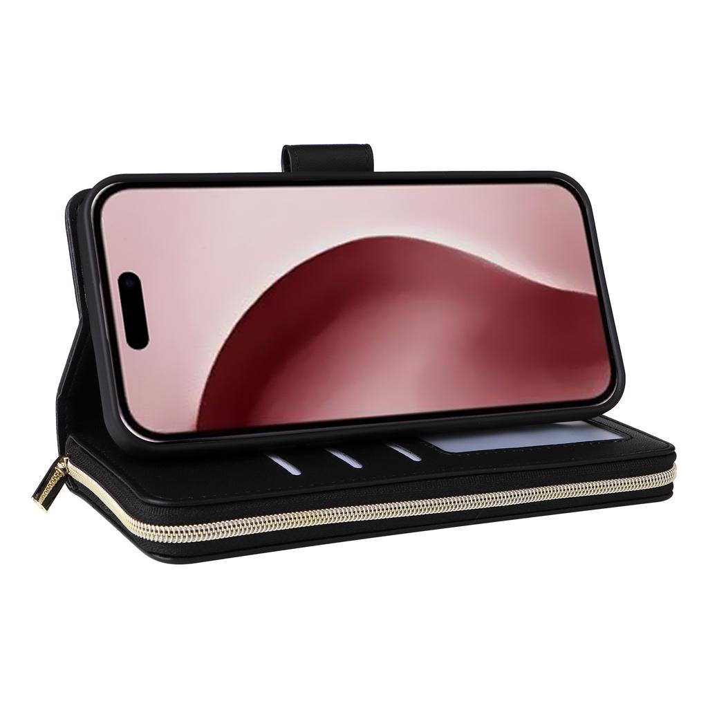 R20 Für iPhone 16 Pro Hülle Reißverschlusstasche Brieftasche Leder Handyhülle