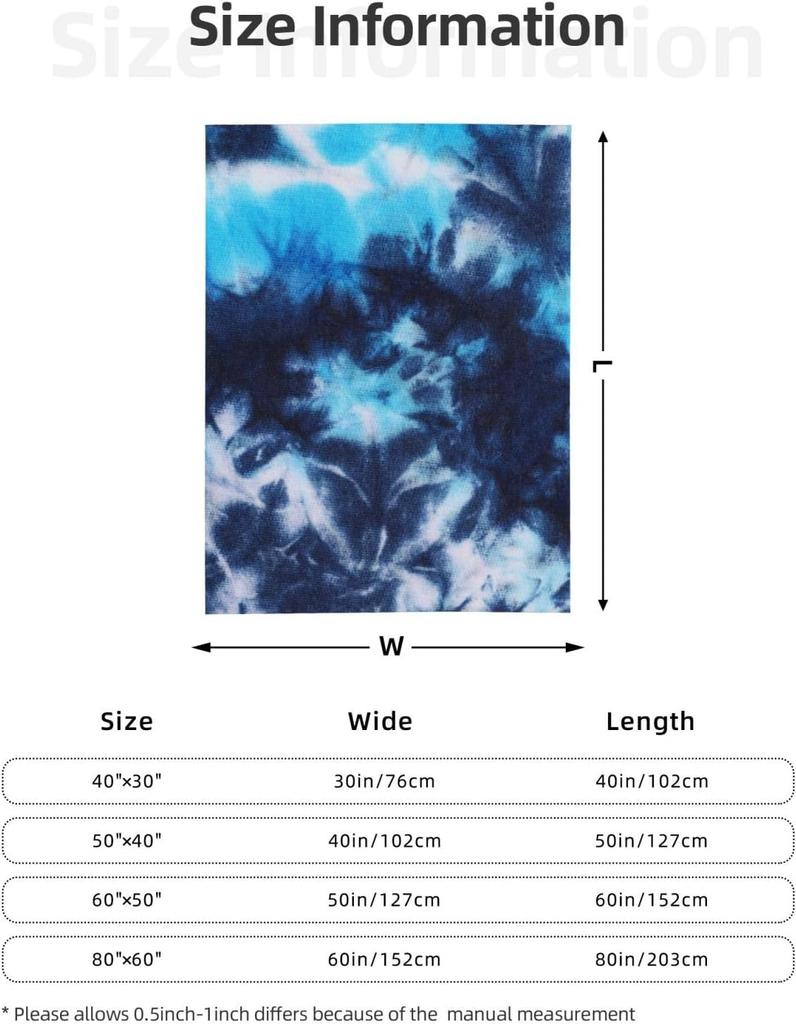 Tie Dye Blue Throw Blankets All Season Ultra Soft Warm Fleece Blanket for Home Bed Sofa Couch Chair Outdoor Travel Camping 50x40