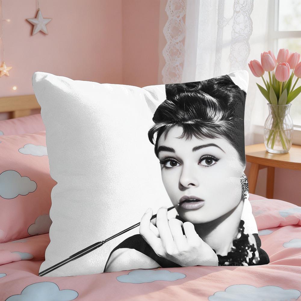 Classic AAudrey HHepburn Cushion Cover Square Short Plush Pillow Case Living Room Sofa Home Decor Funda X