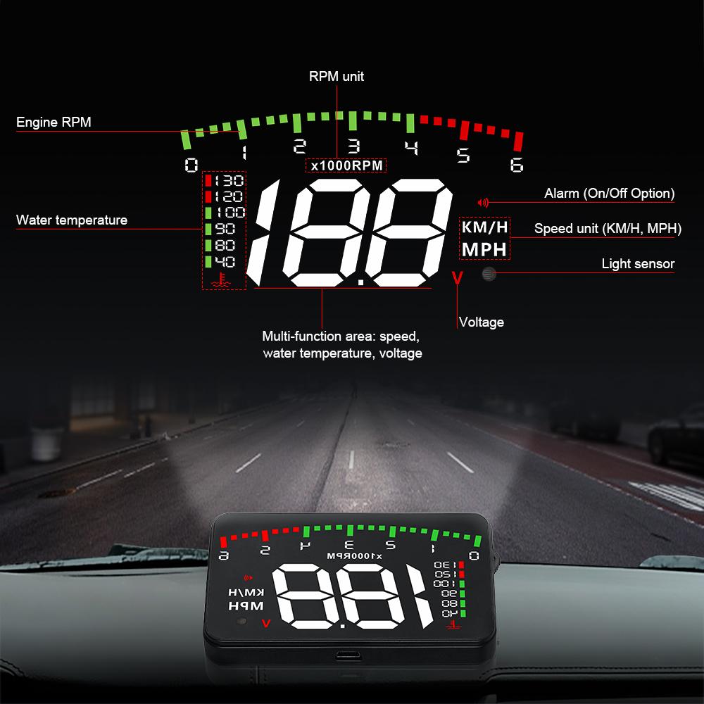 A900 Car Head Up Display Auto HUD Car Projector Display With Alarm EOBD OBD2 Speedometer Windshield Electronic Car Accessories