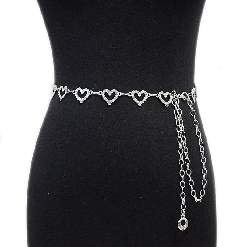 

Mei Korean style new women s belt - unique casual decorative heart buckle rhinestone inlaid metal waist chain 50-105cm срібний