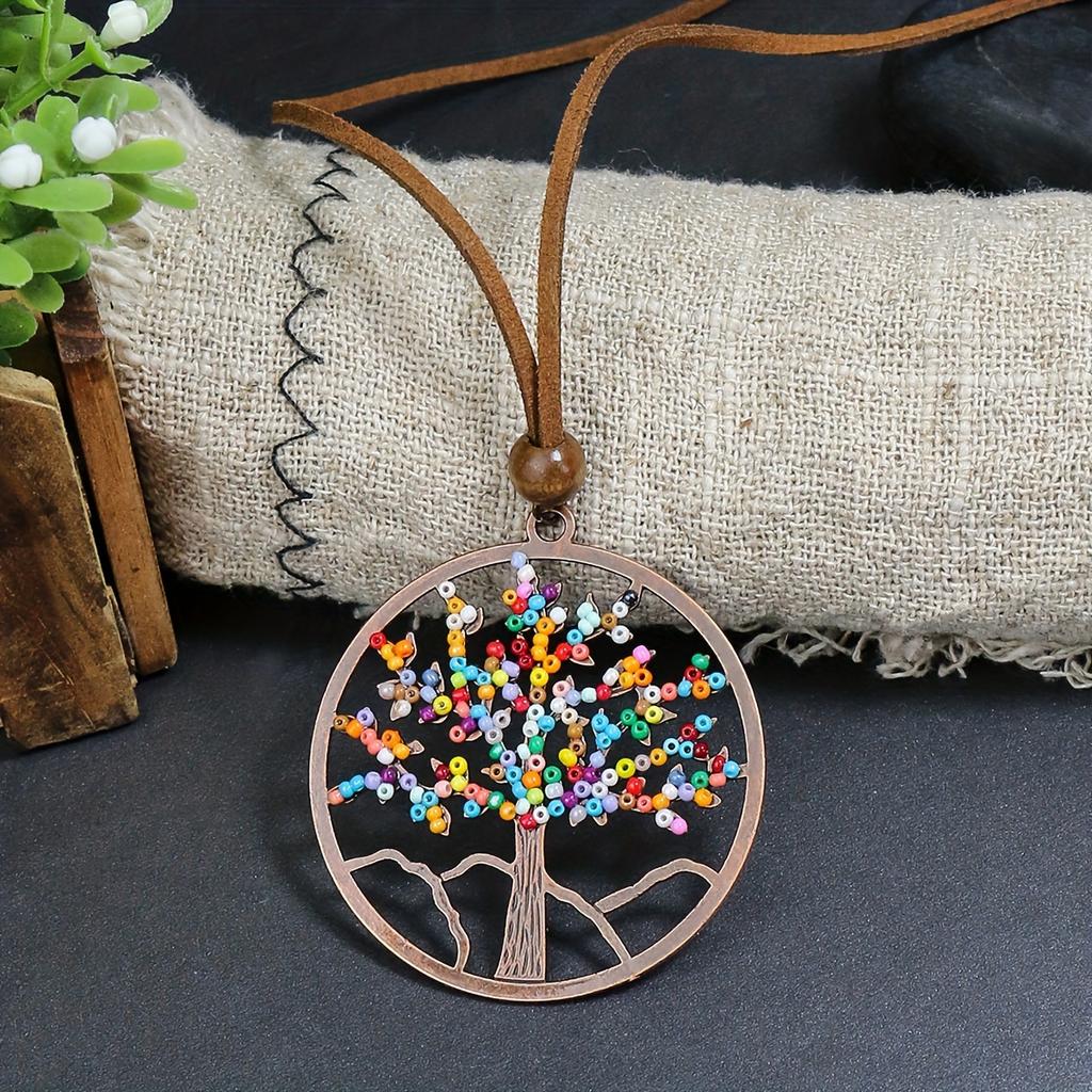 1Pcs Boho Women Necklace Pendent Necklace Geometric Shape Colorful Tree Of Life Beads Design Party Decor Gifts
