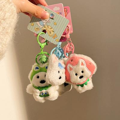 Cartoon West Highland Welpe Plüsch Puppe Headset Welpe Schlüsselbund Tasche Anhänger Charms Auto Schlüsselring Zubehör Für Frauen Kinder Geschenk