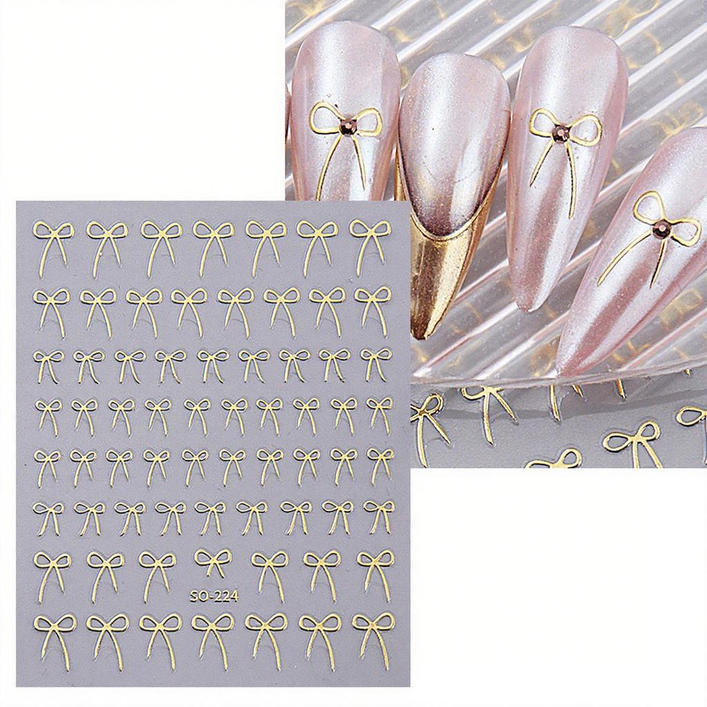 8pcs Mixed Bow Nail Art Stickers 3D Cute Red Black Pink Bowknot Nail Charms Foils Gold Laser Effect Bow Manicure Decor