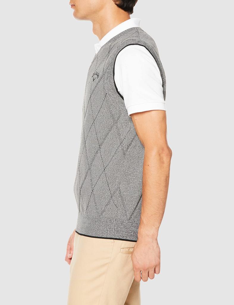 Pánská pletená vesta Golf C22219100 3L [Callaway] s výstřihem do V (Svetr s argyle vzorem/odpuzující vodu) / / 1022_Gray