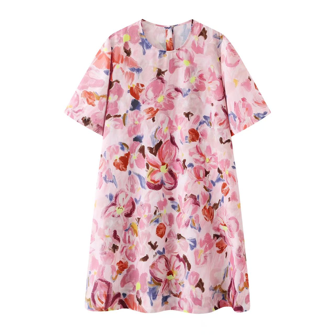 Spot Spring 2026 Floral Short Sleeve Dress - Women s Casual Sweet Style Medium розовый