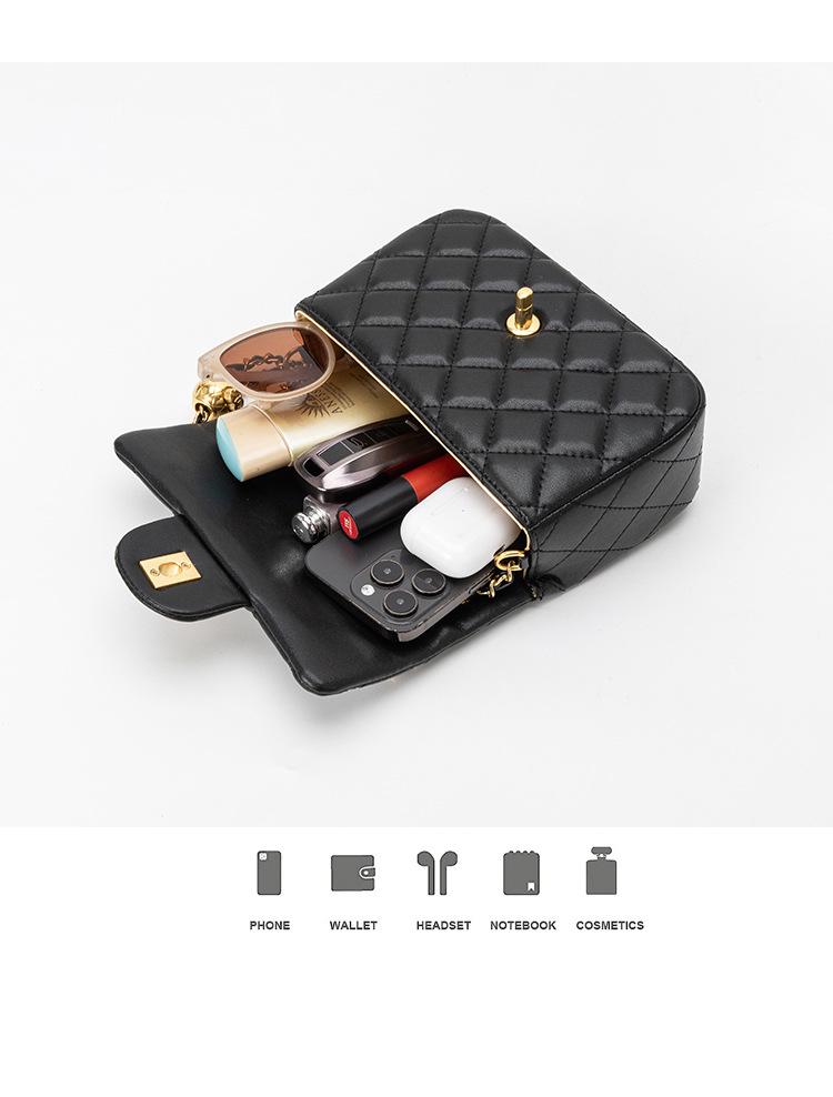 2025 Echtes Leder Damen Diamantgitter Umhängetasche - Klassische Quadratische Ketten-Schultertasche