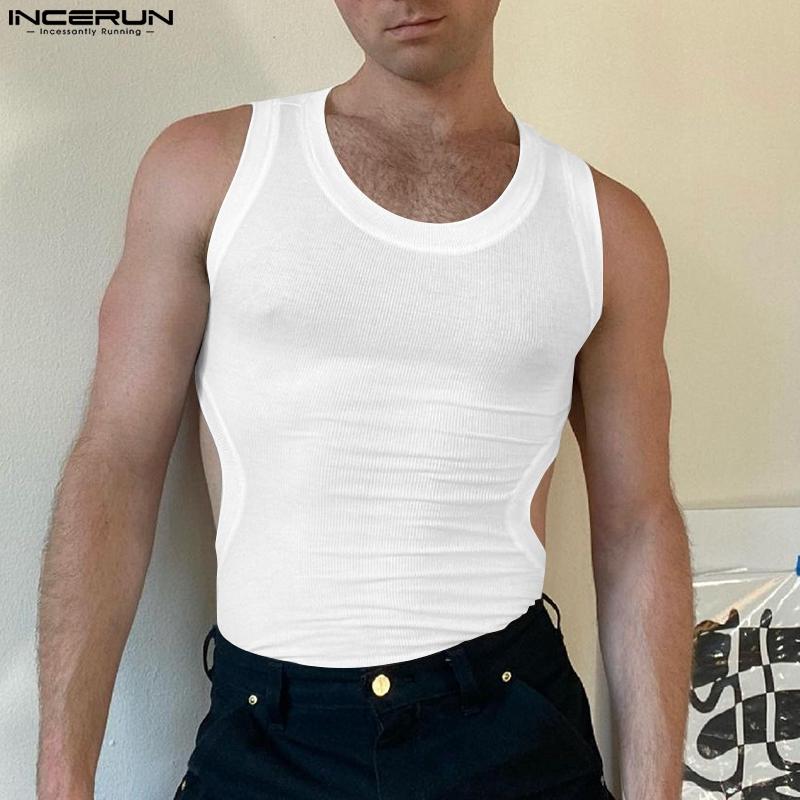 

INCERUN S-5XL, летняя модная мужская узкая вечерние жилет с открытой спиной, блузка, майки, однотонные повседневные трикотажные топы для фитнеса