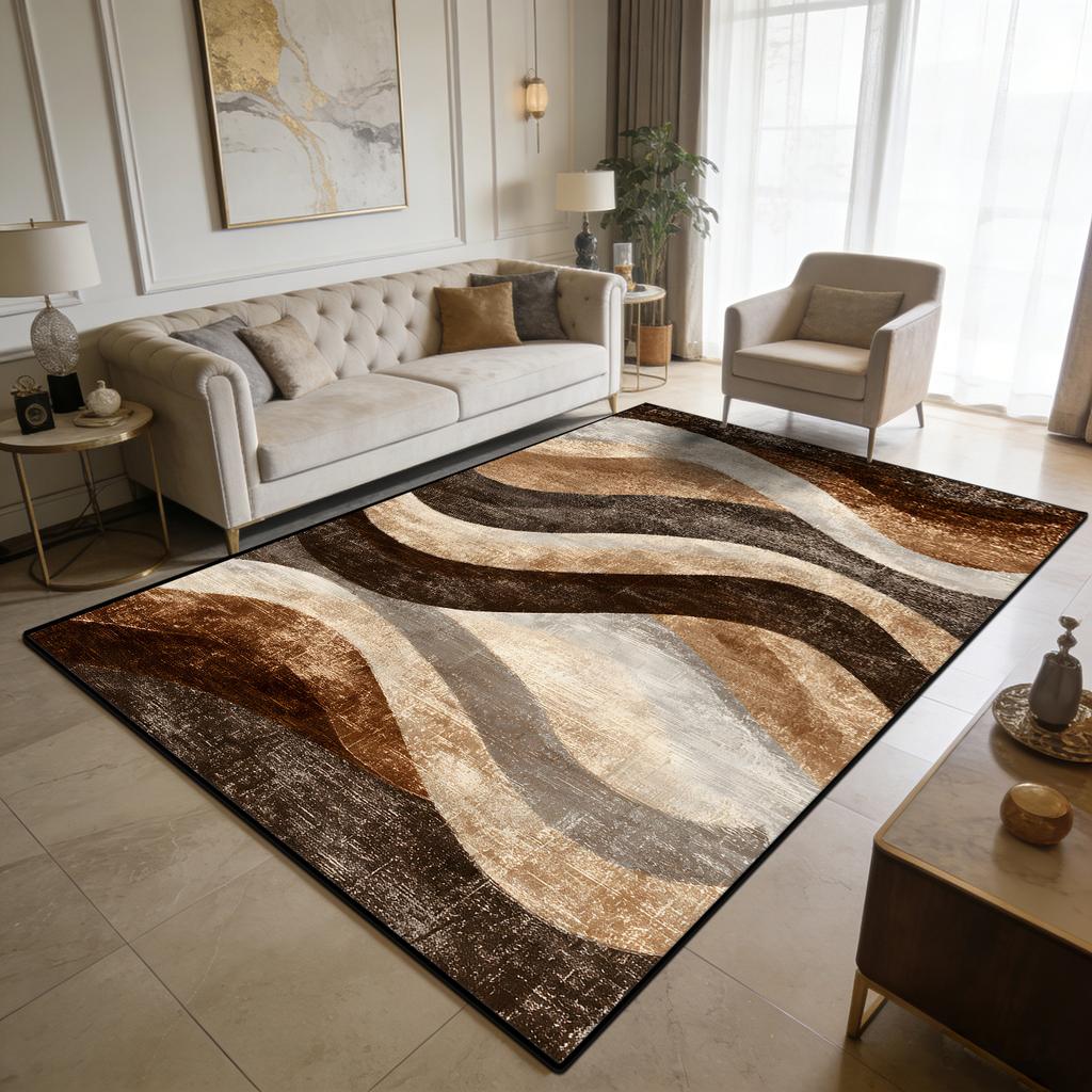 Modern Light Luxury Style Large Living Room Rugs Curve Art Decoration Home Machine Washable Carpet Bedroom Baby Crawling Mat