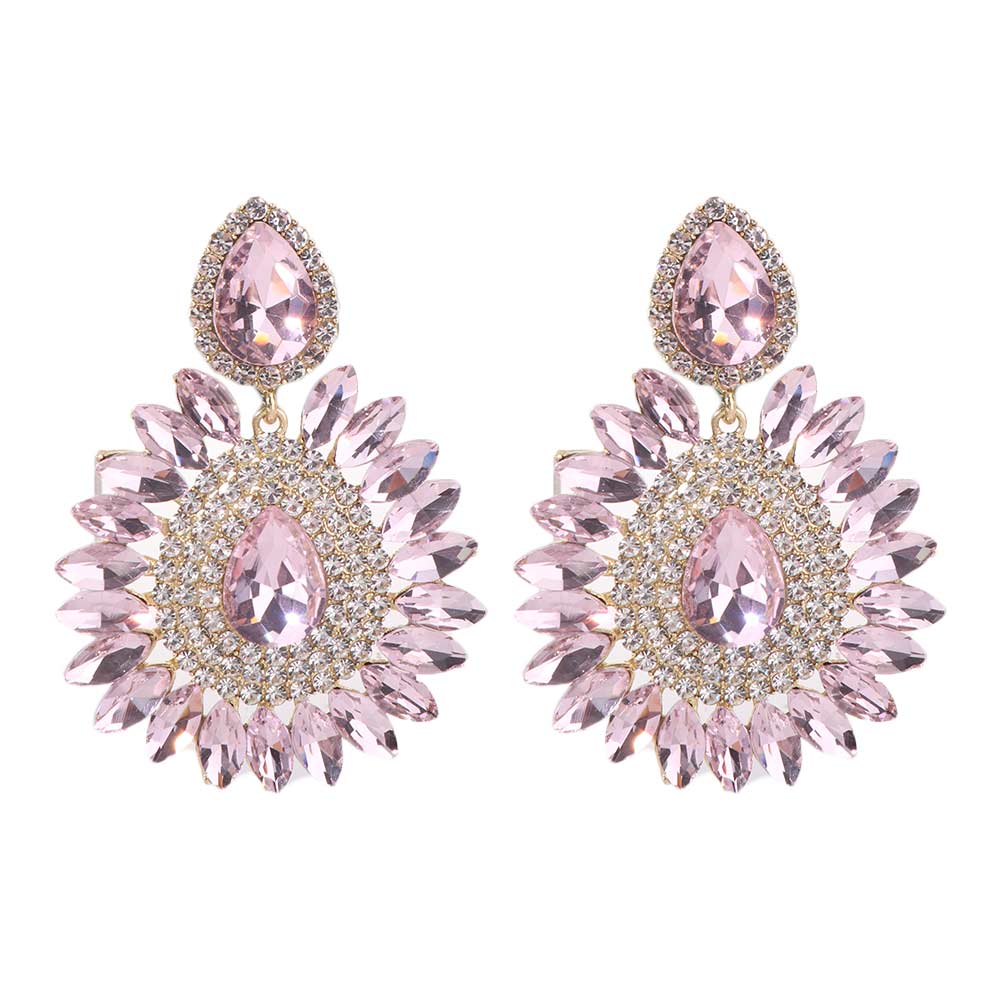 Fashion Luxury Droplet Earrings Crystal Elegant Rhinestone Ear Drop Vintage Shiny Sunflower Earrings for Lady