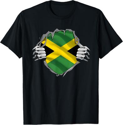 Jamaican Flag Ripped Shirt Graphic Tee Men Cotton Casual Independence Roots T-Shirt