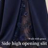 Dames Elegante Vierkante Hals Pofmouwen Mesh Inzet Jacquard Maxi Jurk 3D Slankmakend A-lijn Swing Lange Jurk