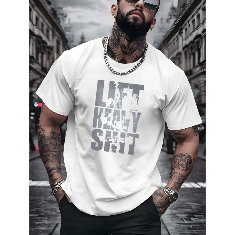 

European sizes Men Casual T Shirt Lift Heavy Shit Gym Workout Graphic Print Street Style Adults Men Fashion Casual Wear 4XL білий
