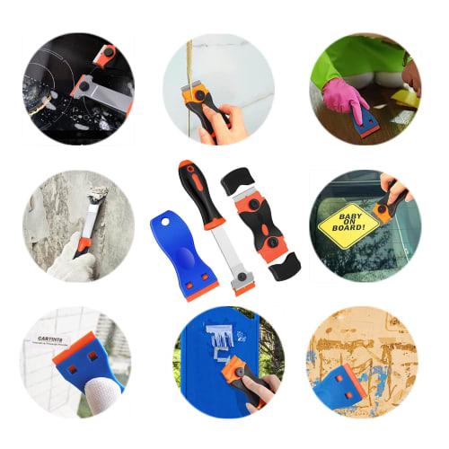 Cluoling Razor Blade Scraper for Removing Labels, Registration Stickers, Tint, Grease from Windshields, Pocket Scraper, Safety Scraper, Double-Head Gl