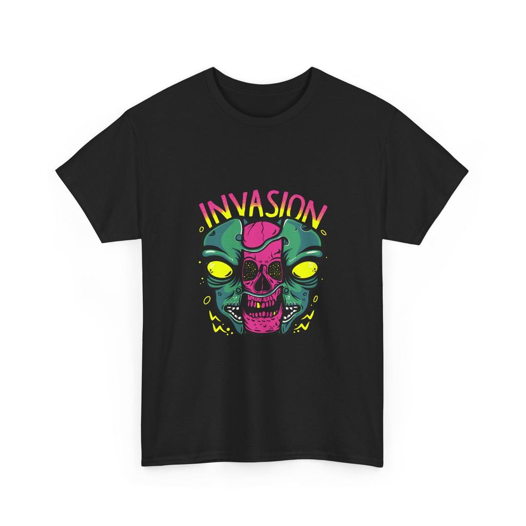 Alien Skull Invasion T-Shirt | Neon Space Horror Tee
