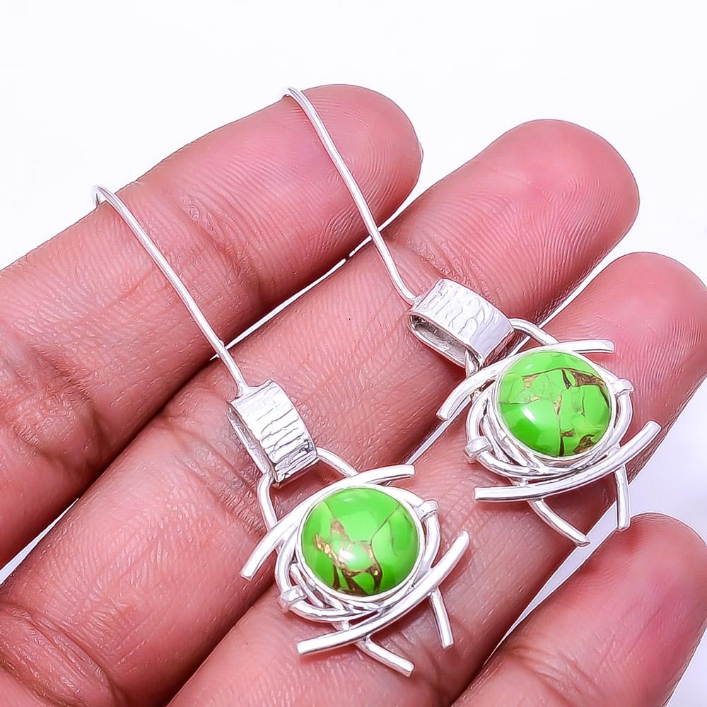 

Copper Green Turquoise Designer Handmade 925 Sterling Silver Earring 2.15 E6