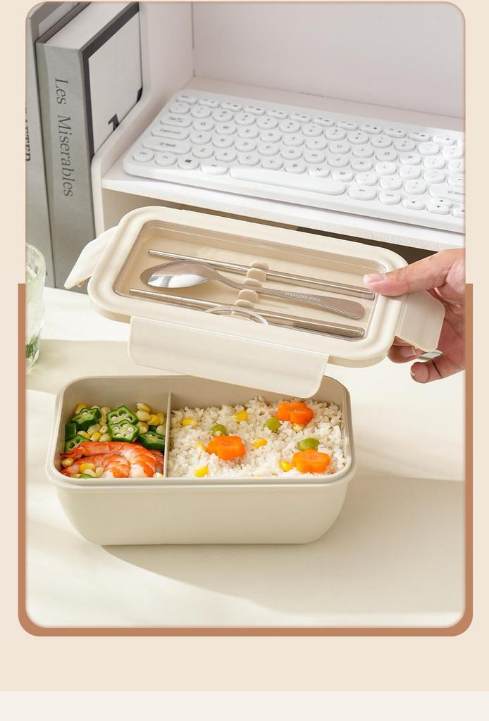 Microwaveable Japanese Bento Box for Office & Students - Fresh-Keeping, With Spoon & Chopsticks, Convenient Compartmented Lunch Box