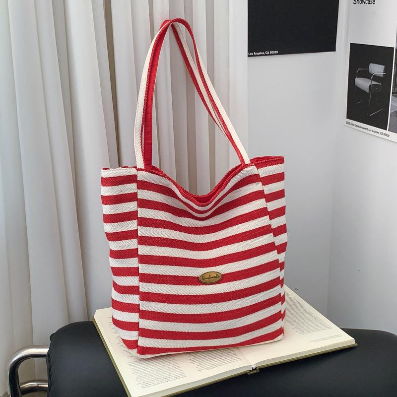 

New Striped Casual Tote Bag Femininity Simple Casual Shopping Bag Light Commuter Shoulder Bag