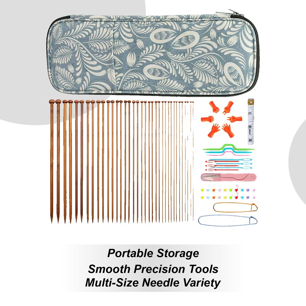 Bamboo Wood Weaving Needle Set 36pcs Carbonized Single Pointed Round Bead Bamboo Needles 3.7in Wood Needles Knitting Set