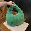 Faux Furs Shoulder Bag with Tie Zipper Casual Shoulder Bag Half Moon Purse Bag
