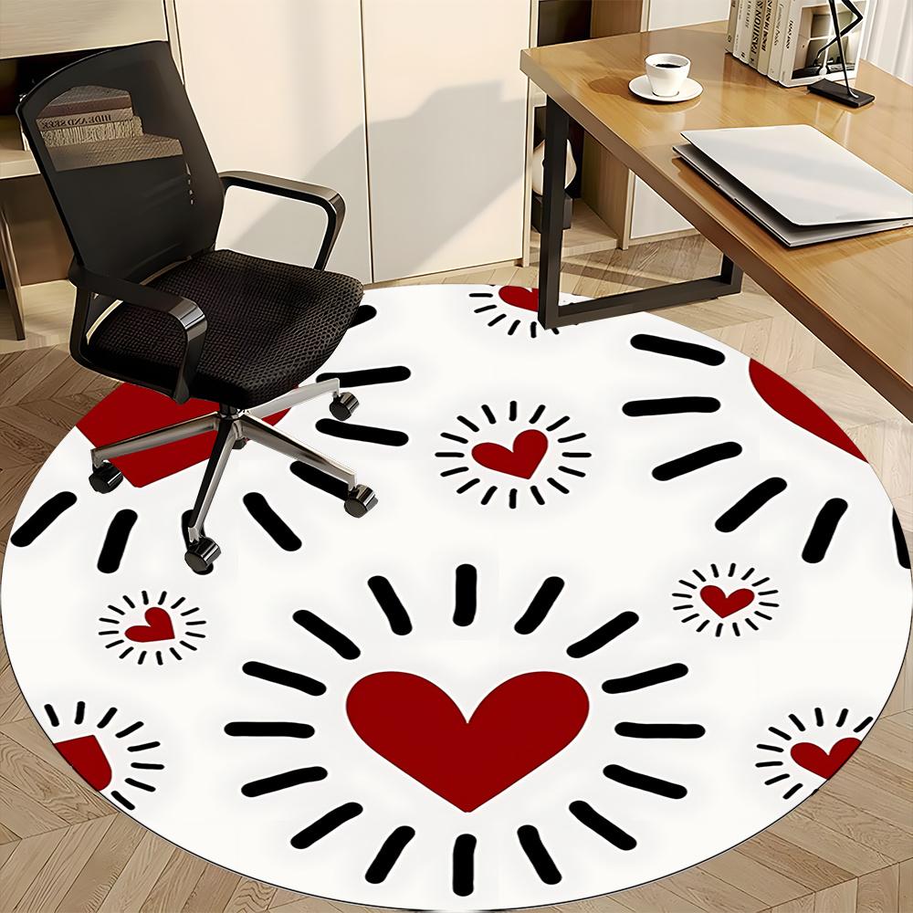 1pc Love Hearts Office Round Area Rug, Indoor Mat Suitable ForOffice, Under Office Chairs Bedroom Living Room Home Decor, Room Decot260