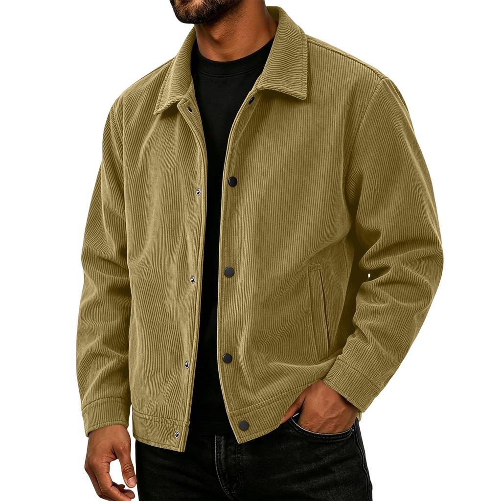Men's Casual Loose Fit Fall Jacket with Lapel Collar Long Sleeve