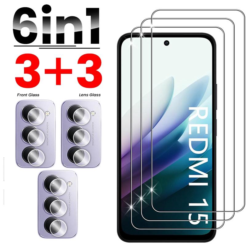 3+3 6IN1 Φιλμ Προστασίας Φακού + Προστατευτικό Οθόνης από Σκληρυμένο Γυαλί 9H για Redmi 15 15C 4G 5G Xiaomi POCO C85