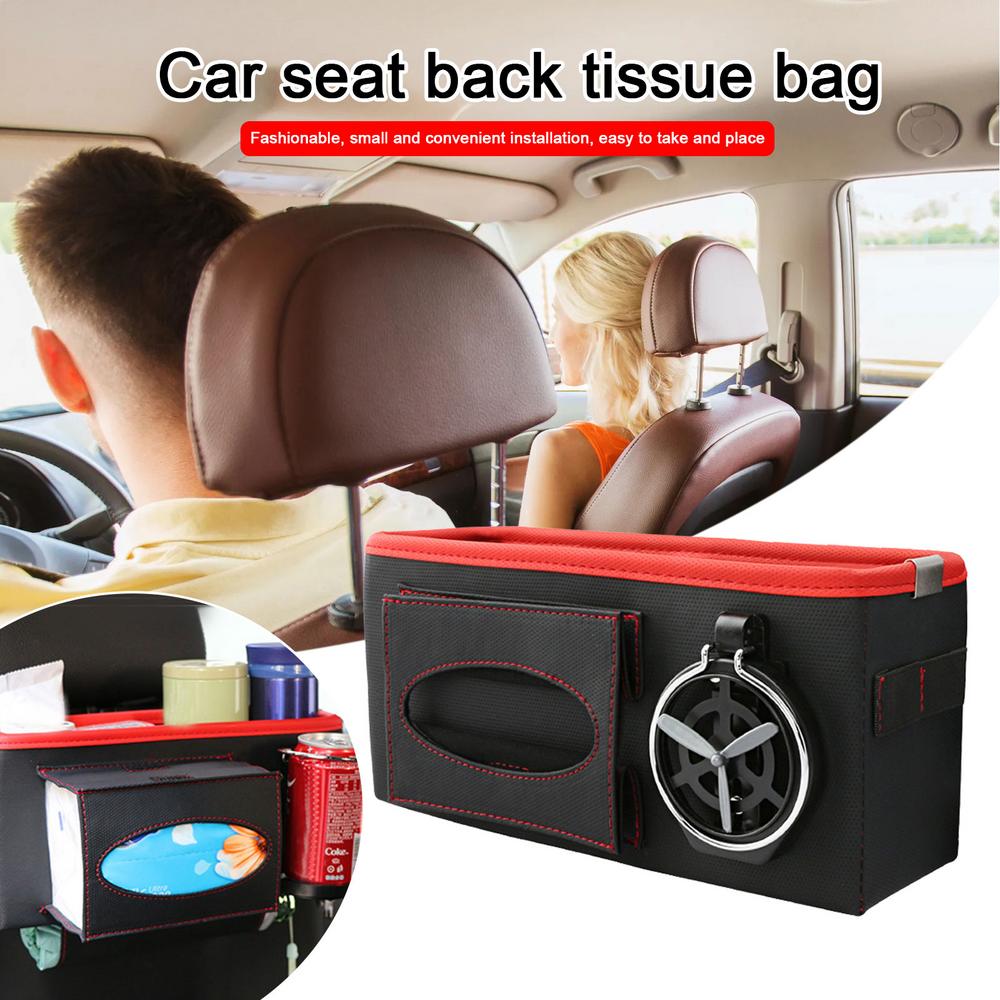 Leather Car Seat Handbag Holder Large Capacity Tissue Bag Storage Headrest Backseat Napkin Holder Purse Phone Water Cup Pockets
