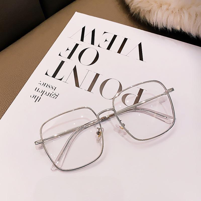 Anti-blue Light Glasses Radiation Flat Plain Large Square Metal Frame Diny Diamonds Eyeglasses Replaceable for Girl and Women