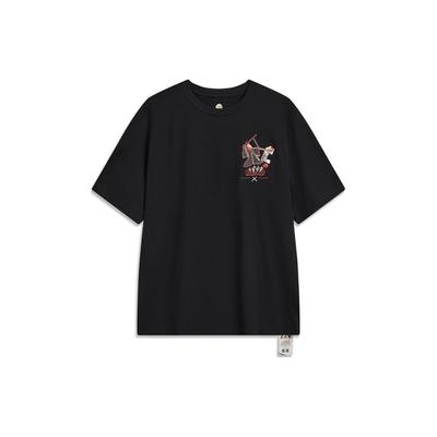 Li Ning Badfive Seven City Collaboration Changan Youth Graphic Print Loose Short Sleeve Drop Shoulder T-Shirt Unisex T-Shirt Black AHST885-5