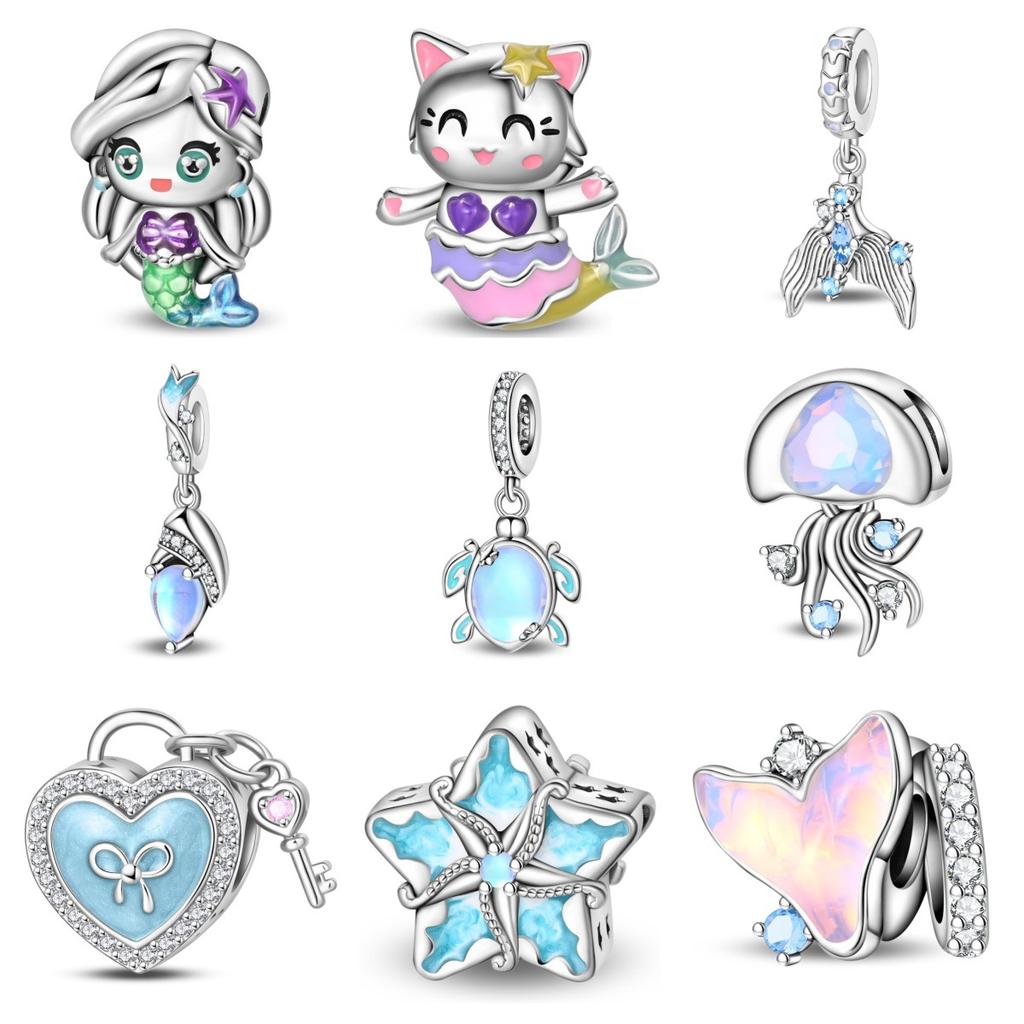 2026 Charm Charm Beads Sea Life Starfish Sea Turtle Jellyfish DIY Jewelry Bracelet Accessories 925 Silver
