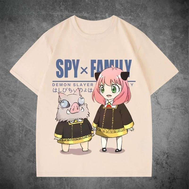Spy x Family × Demon Slayer Anya & Inosuke Crossover Parody Graphic T-Shirt White Unisex Casual Anime Streetwear T-shirt