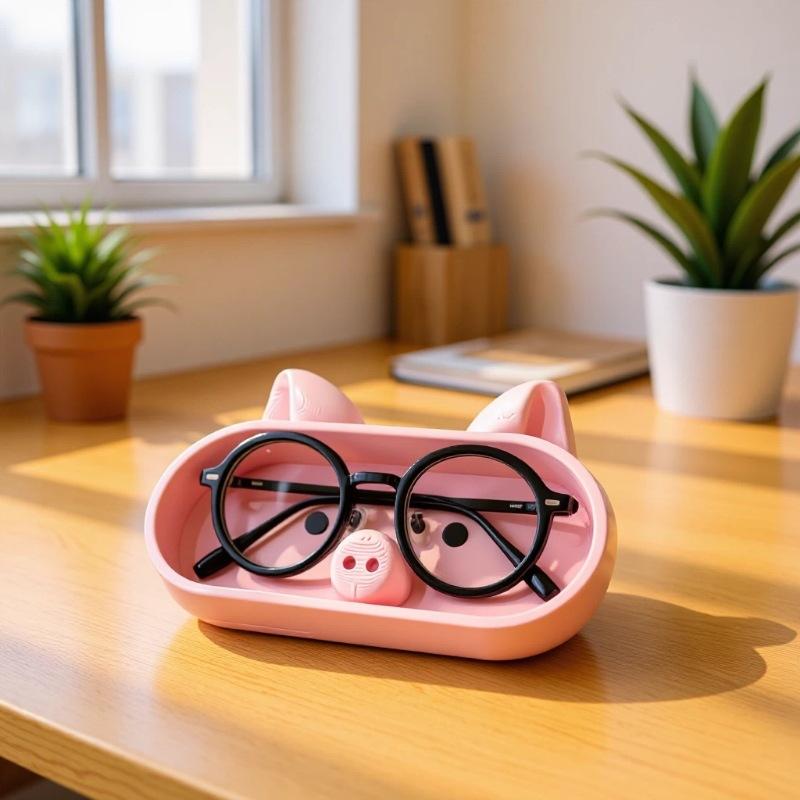 1Pc Pink Pig-Shaped Organizer Tray,Suitable For Eyeglasses, Jewelry & Small Accessories -Desk Decor, Office - Holder For Glasses