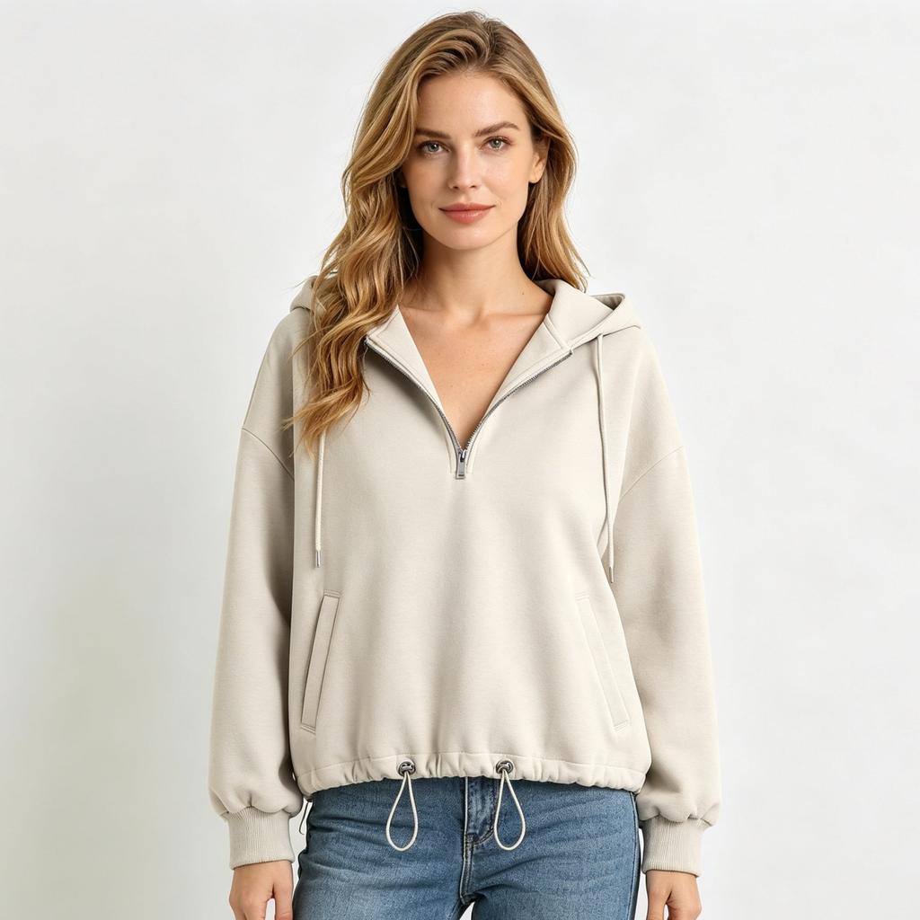 Damen Mode Langarm Pullover Hoodie mit Tasche Farbe